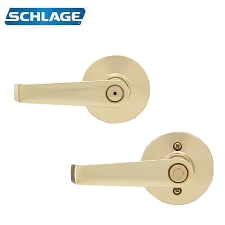 Schlage Accent Privacy Door Lever Set Polished Brass Finish Reversible SCH-F40-ELA605-RV